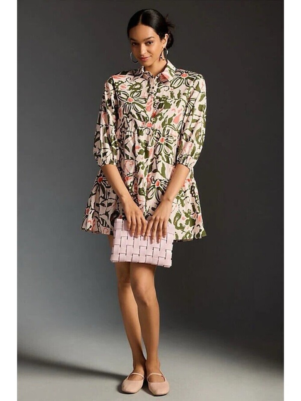 Maeve Anthropologie The Bettina Mini Shirt Dress Women’s Size L Floral Print EUC